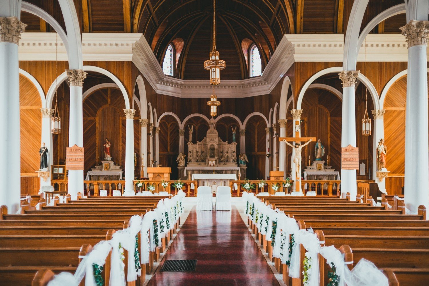 The church sanctuary prepared for service